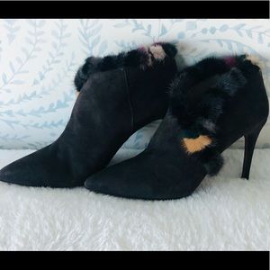 Donald J Pliner mink trimmed brown suede booties 9